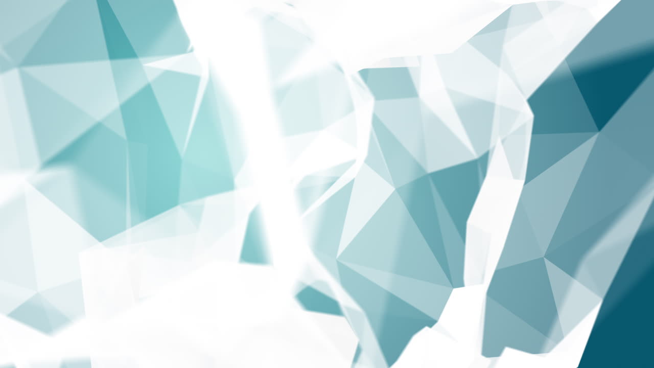 Abstract geometric polygonal 3D background with triangles. White ice glacial structure. Looped animation.