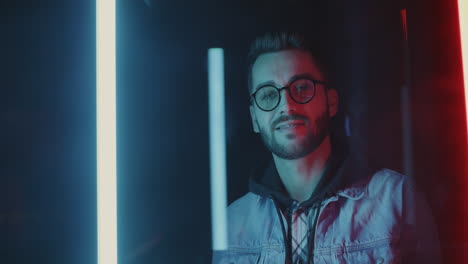 man in neon lights
