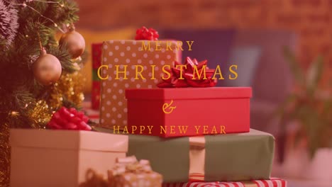 Animation-of-merry-christmas-and-happy-new-year-text-over-presents