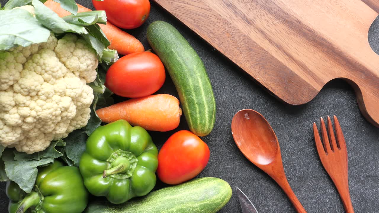 신선한 채소와 주방 용품의 종류