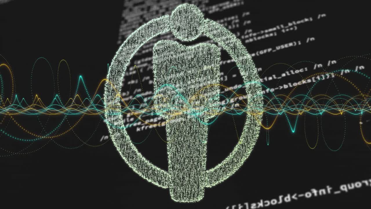 어두운 배경에서 사람 아이콘과 데이터 처리의 애니메이션