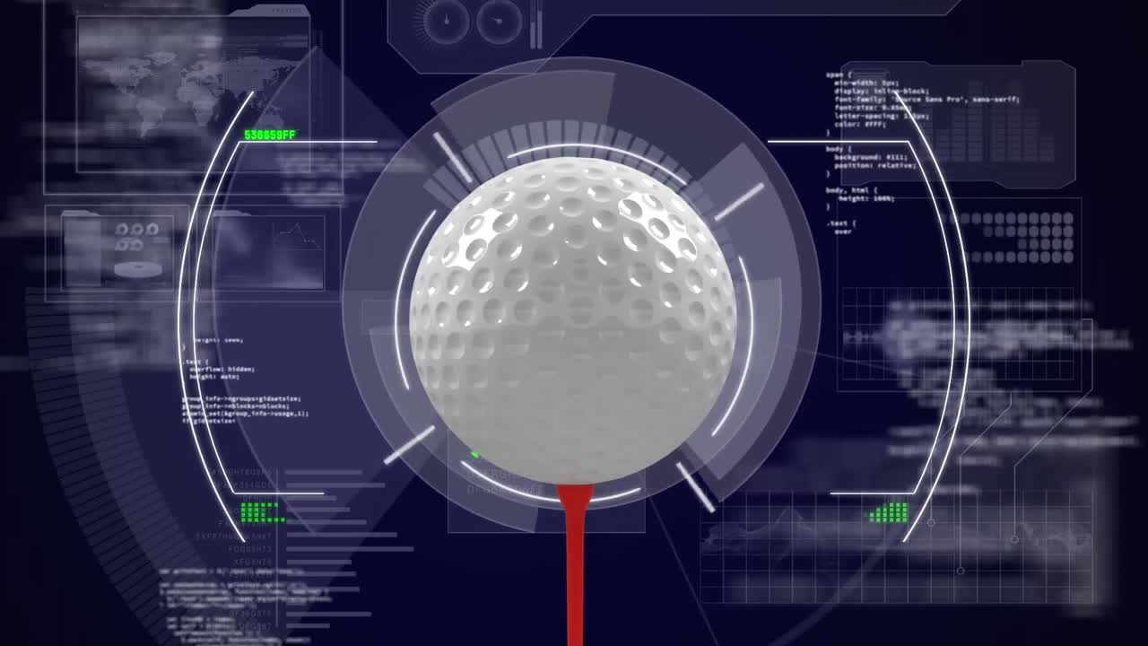 골프 공 위의 화면에서 디지털 데이터 처리의 애니메이션
