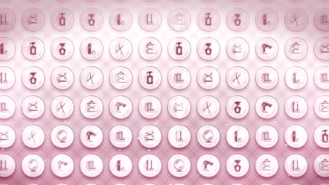 conjunto de iconos de peluquería, fondo de artículos de pelucería, animación de bucle cg,