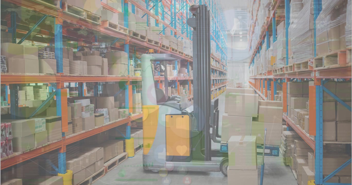 Animazione dell'elaborazione dati su persone che lavorano in un magazzino