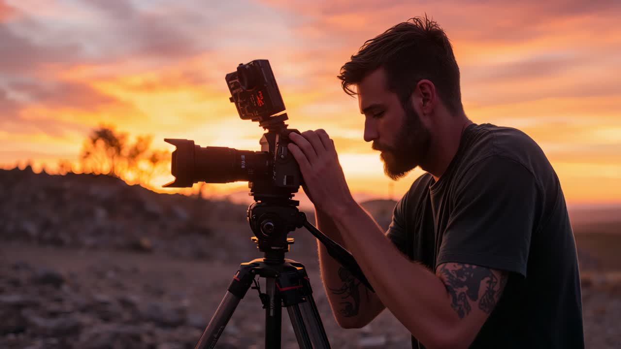 Photographer taking pictures at sunset