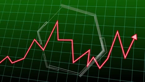 Animation-Der-Statistischen-Datenverarbeitung-über-Gitternetz-Und-Sechseck-Vor-Grünem-Hintergrund