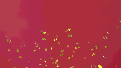 Animation-of-gold-confetti-falling-on-red-background