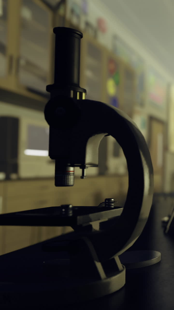 Microscope on table in science classroom during a school day