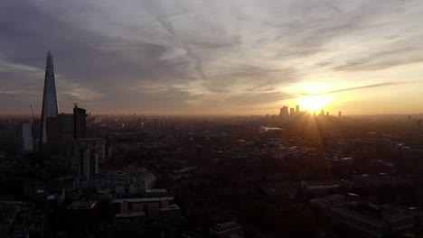 london sunrise: aerial view of the city skyline
