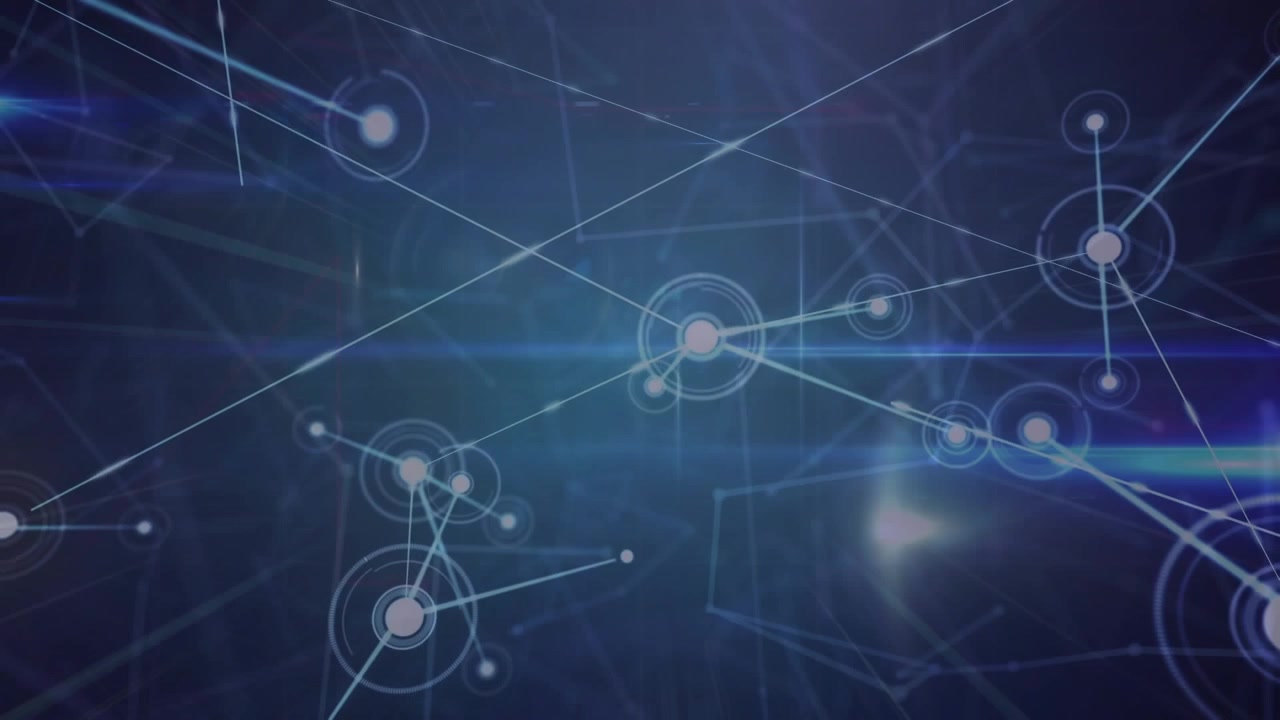 Abstract Digital Network Connection Expanding on Dark Blue Background