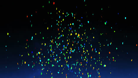 animación de confeti multicolor que cae sobre un fondo azul