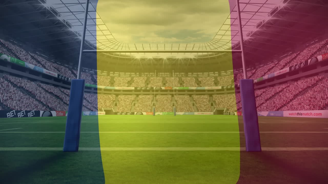 Animation of flag of belgium over empty stadium