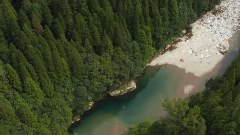 aerial view of mountain river in gifu japan