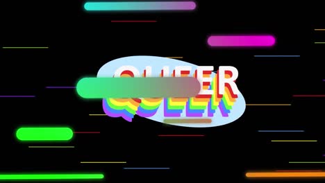 Animation-of-colorful-shapes-over-queer-on-black-background