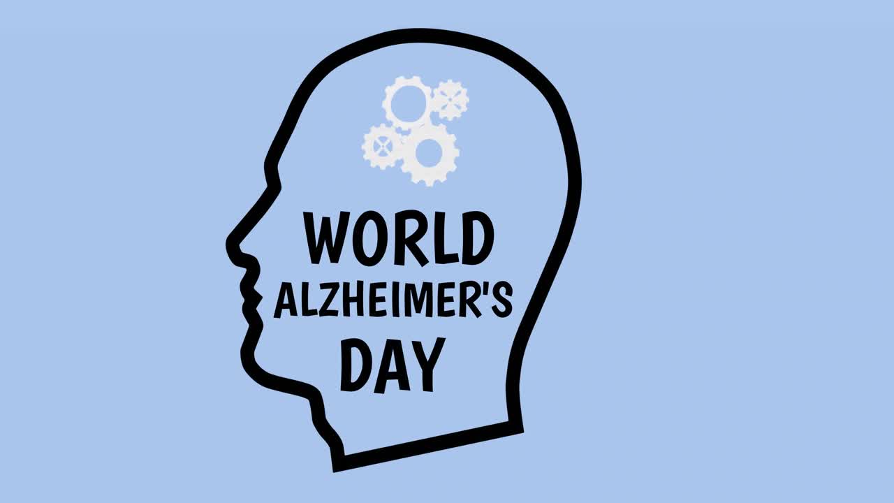 Animation of world alzheimer's day text with icons on blue background
