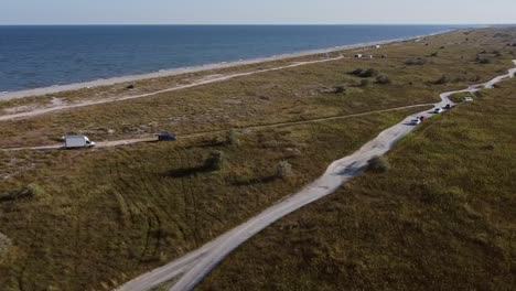 Aerial-view-of-beach-camp,-Romanian-Black-sea-in-the-background