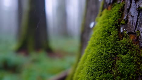 moss-covered tree in a misty forest