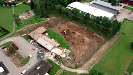 construction site reveal townscape of villas, scandinavia, aerial