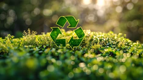 green recycling symbol amidst lush nature