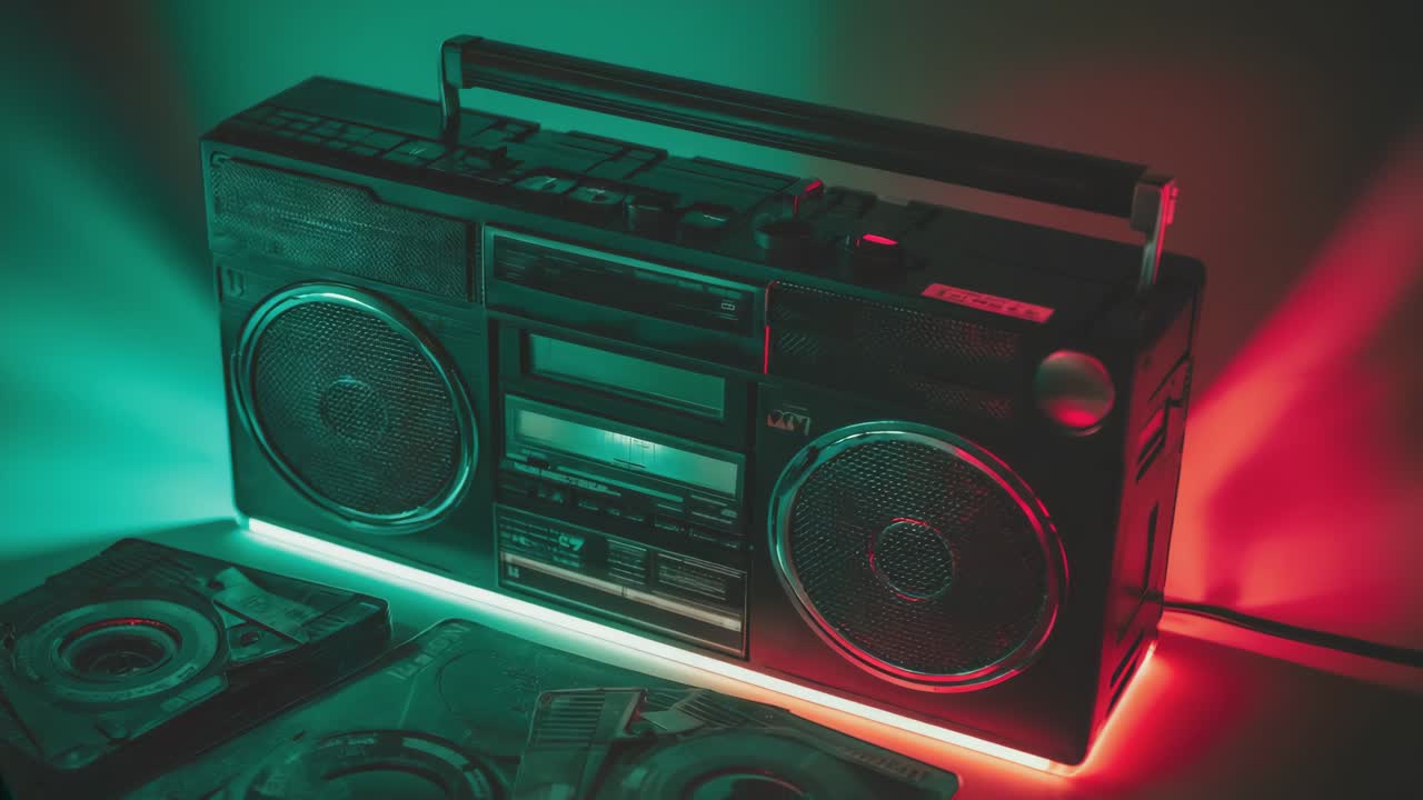 Retro Boombox with Neon Lights