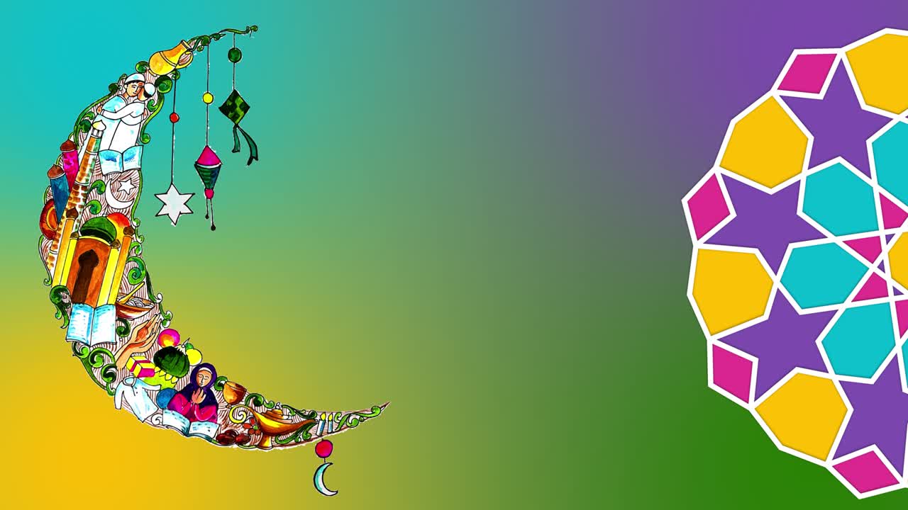 acuarela luna y símbolos islámicos, fondo de ramadán islámico con luna y lámparas, fondo de ramadán islámico con luna y lâmparas. símbolo del ayuno, iftar, sahoor, eid, ritual y tradiciones islámicas, fondo de color