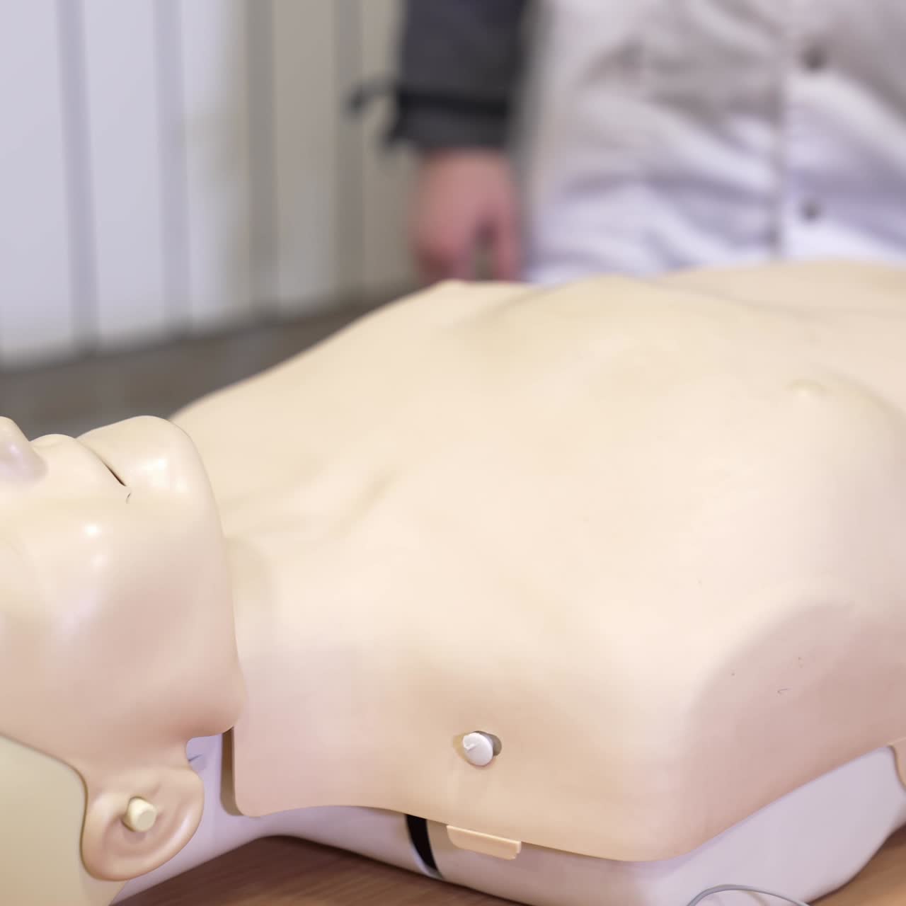 CPR training medical procedure workshop. Model dummy for CPR training in medical class