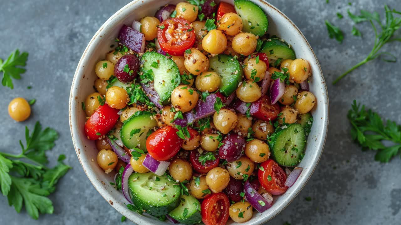 ensalada de chickpea mediterránea en un cuenco