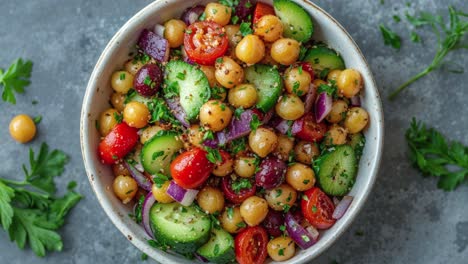 mediterrane kikkererwitsalade in een schaal