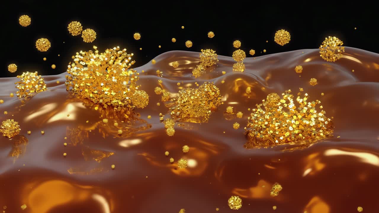 3D render of gold nanoparticles on a surface