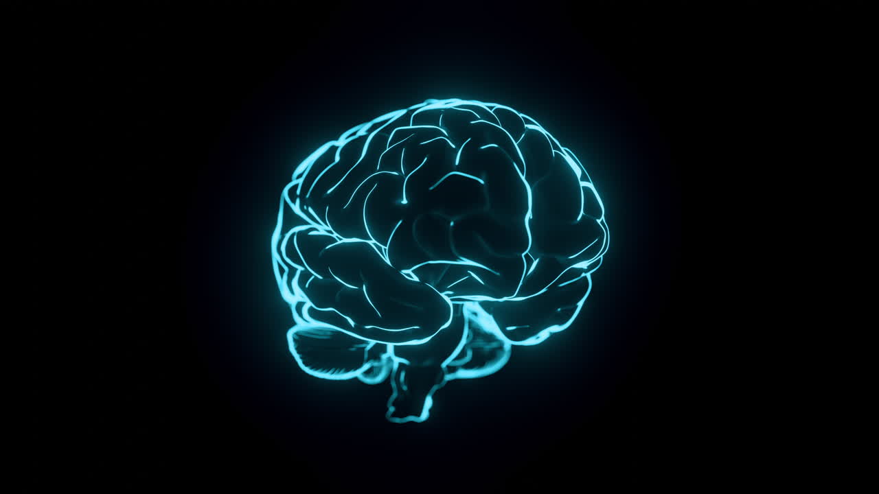 Neon Brain Rotation - Futuristic Glowing Loop Animation Overlays. 3D rendering