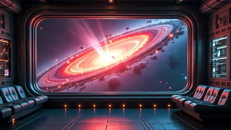 spaceship interior with galaxy collision view