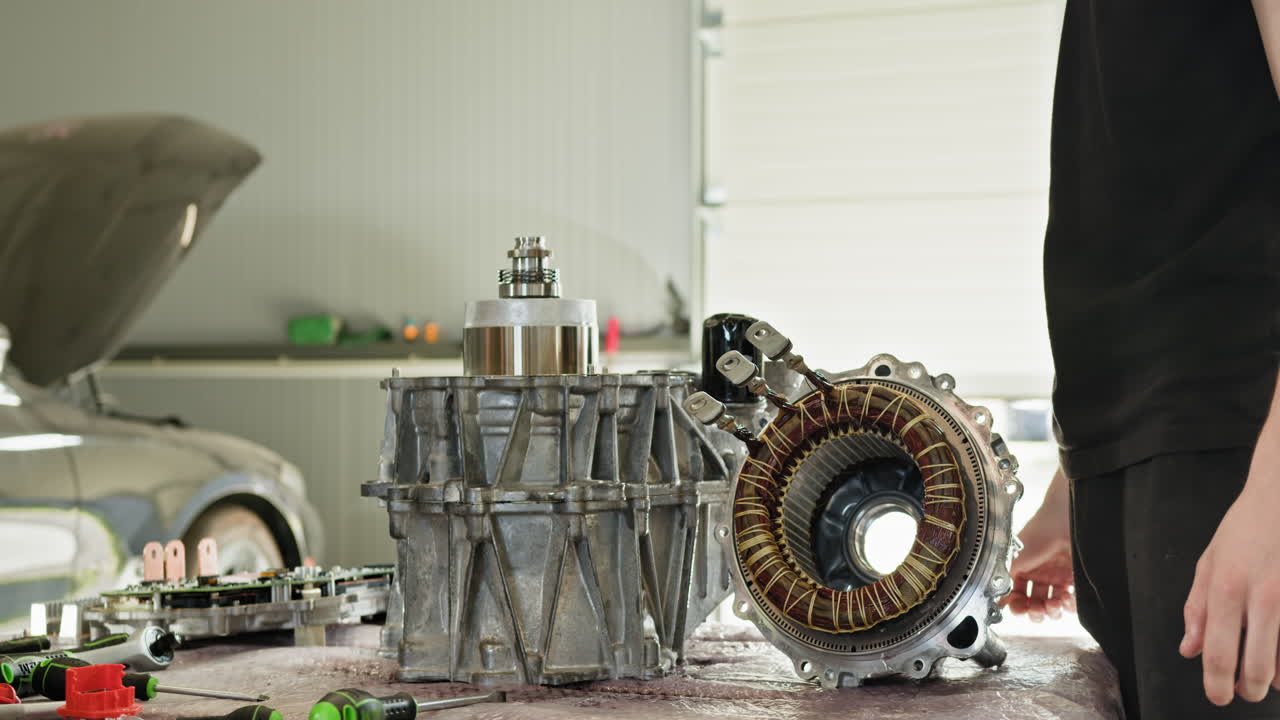 ремонт двигателя электромобиля в гараже