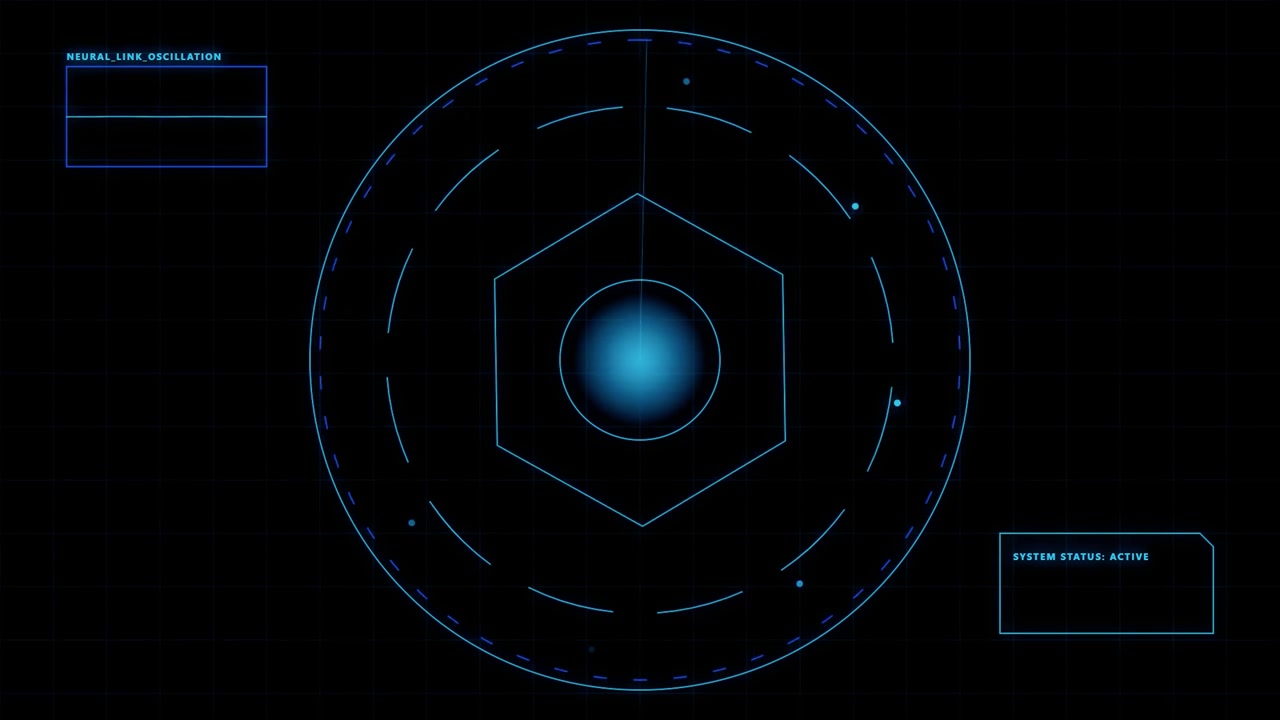 Futuristic Digital Interface with Rotating Hexagonal Radar and Neural Waveform