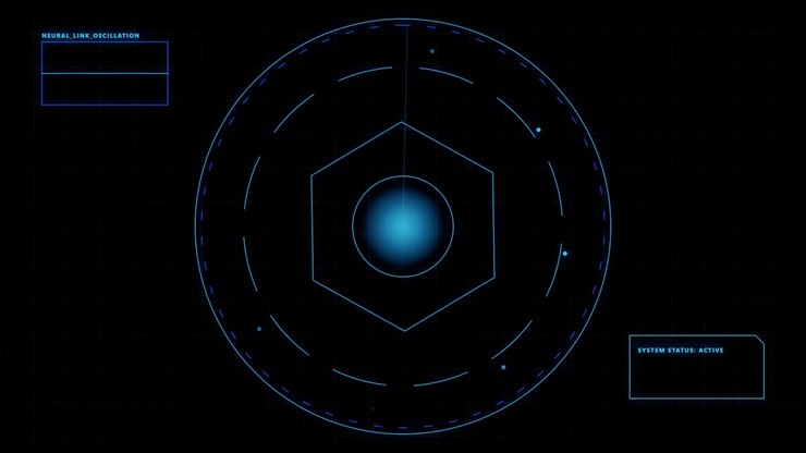 Futuristic Digital Interface with Rotating Hexagonal Radar and Neural Waveform