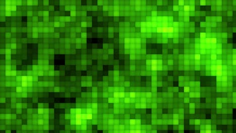azulejos pixelados verdes futuristas mosaico. fondo de bloque de píxeles. tecnología cuadrados movimiento con luz de brillo dinámico. fondo de bucle sin costuras abstracto