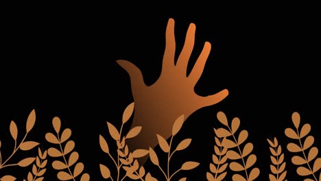 Animation-of-hand-and-plants-on-black-background