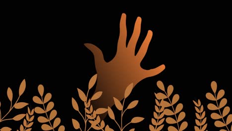 animation of hand and plants on black background