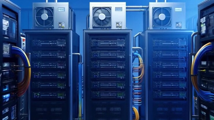 Rows of Server Racks in a Modern Data Center