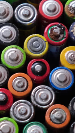 aa household alkaline batteries were used top view on the background of used batteries aa household alkaline batteries were used top view on the background of used batteries of different types harmful waste to the planet