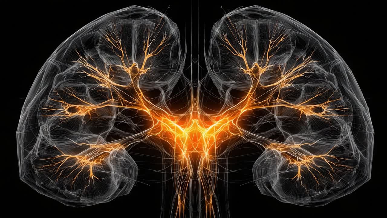 Stunning Visualization of Human Kidneys with Neural Pathways Showcasing Intricate Biological Structures and Neural Connections in a Dynamic Art Style