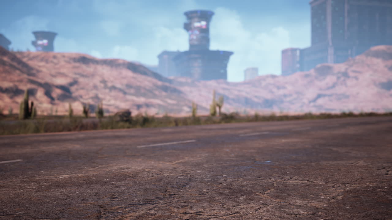 Empty desert road in the middle sand dunes
