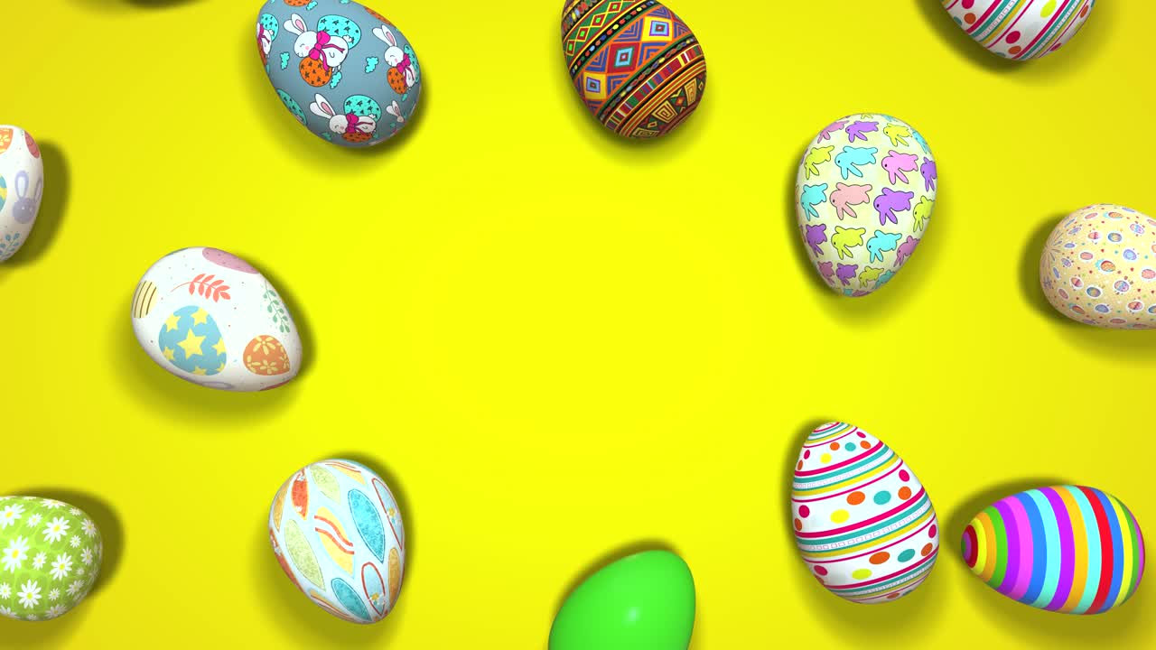spinning easter eggs yellow animated seamless loop background