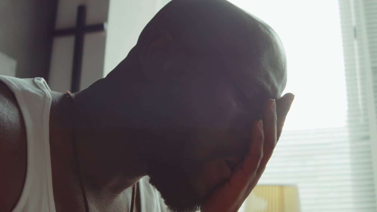 Sleepy African American Man in Morning