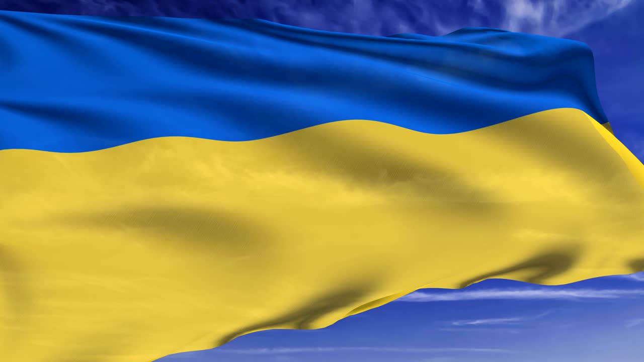 우크라이나의 발은 구름이 가득한 하늘을 배경으로 천 구조로 (loopable)