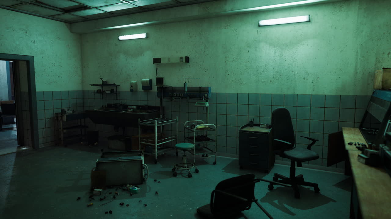 habitación de hospital abandonada y dañada