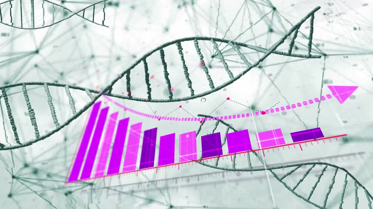 Magenta line appearing bars rising right dotted trend drawing marks arrow DNA drifting showing data