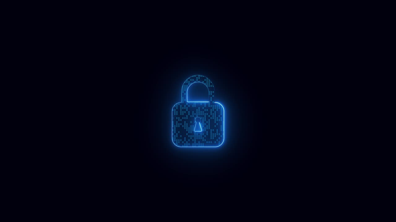 Glowing digital blue lock icon innovation binary code represents security encryption firewall