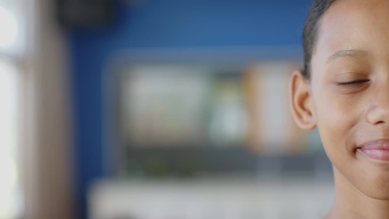 Smiling student in school classroom, focusing on learning and education, copy space