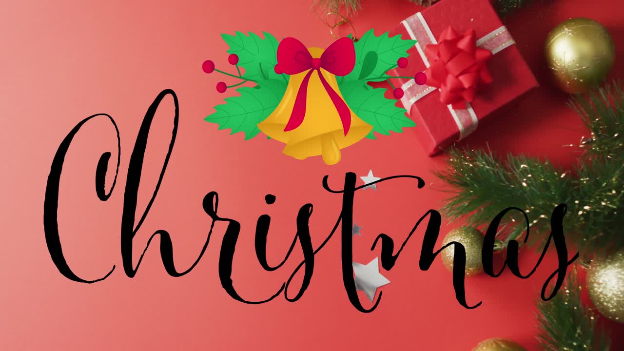 animación del texto navideño sobre decoraciones navideñas y regalos.