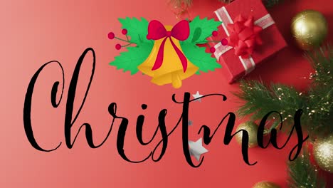 animación del texto navideño sobre decoraciones navideñas y regalos.